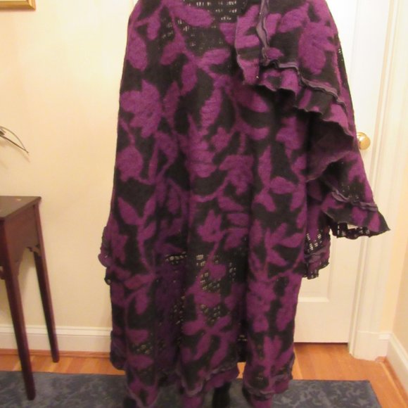 Mastro Moda Positano Italy Purple/Black Large Wool Blend Wrap/Coat - Lovely!! - Picture 7 of 10